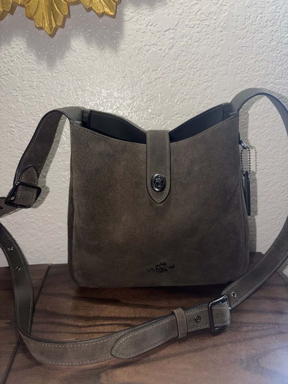 Coach Hadley Green Suede Convertible Crossbody Bag